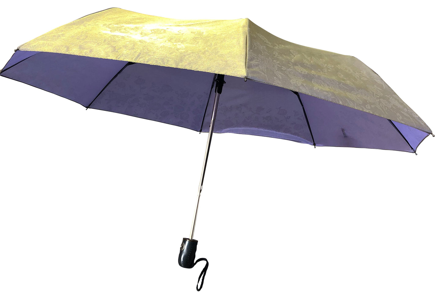 Folding Lavender/ Yellow Iridescent Umbrella | Automatic Opening | 12 Inches long When Folded