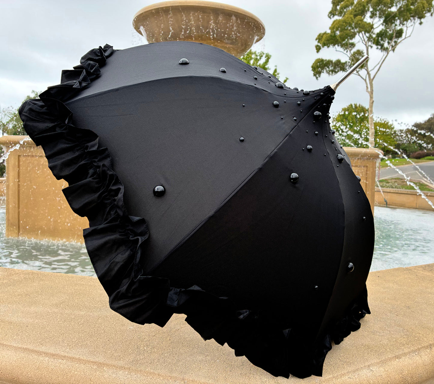Margot Black Pearls and Ruffles Umbrella | Lisbeth Dahl European Pagoda