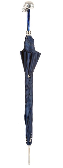 Navy Umbrella with Studs | Silver Skull Handle | Free Shipping