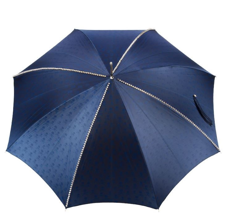 Navy Umbrella with Studs | Silver Skull Handle | Free Shipping