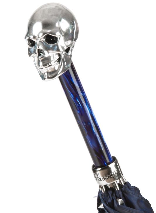 Navy Umbrella with Studs | Silver Skull Handle | Free Shipping