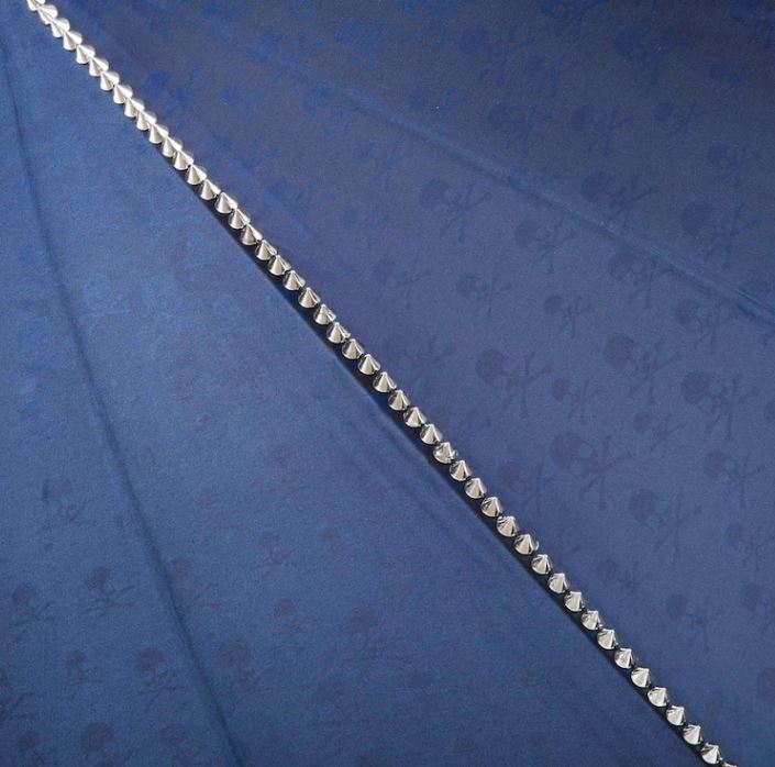 Navy Umbrella with Studs | Silver Skull Handle | Free Shipping