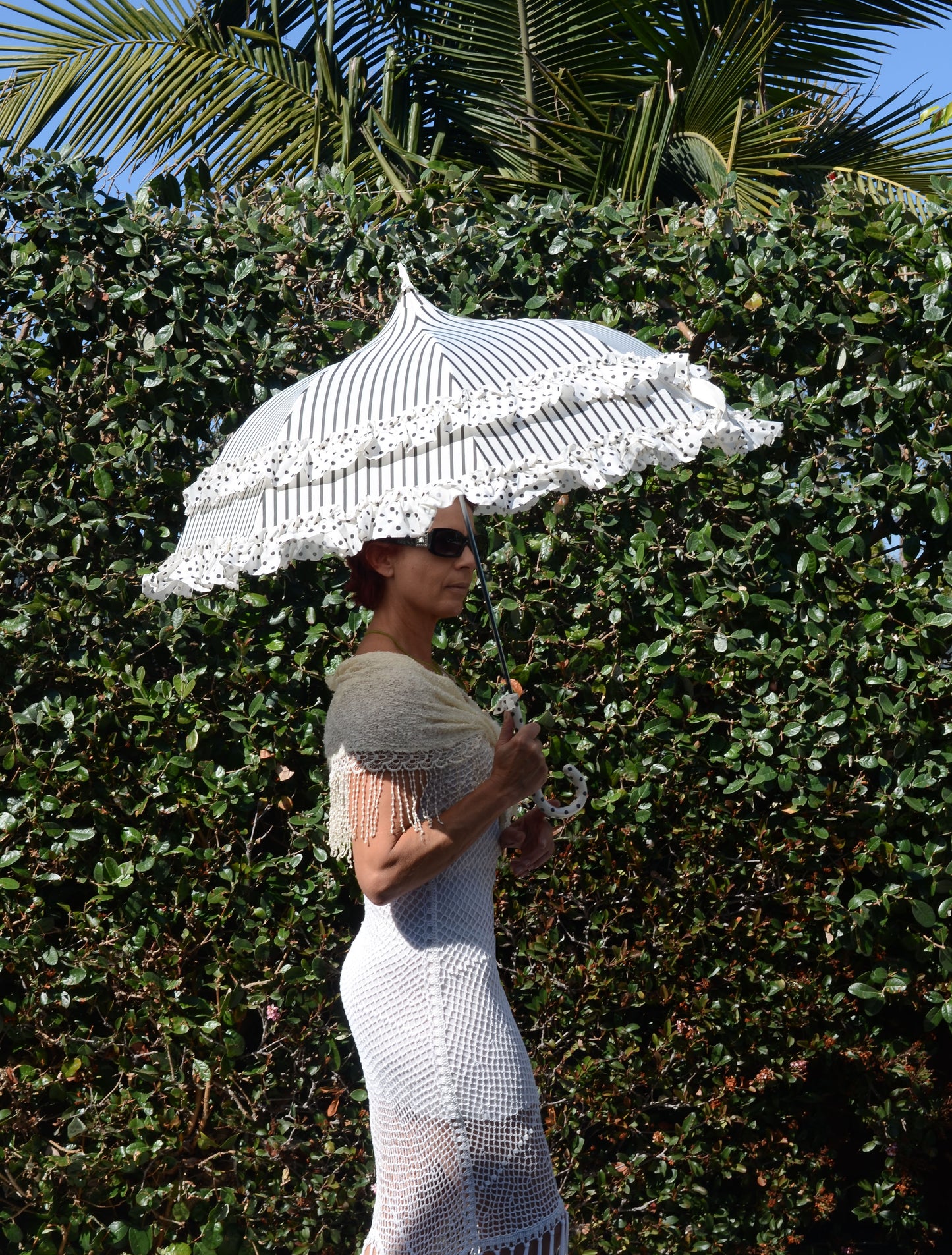Frilly Stripes And Polka Dots Umbrella | Parasol- Waterproof