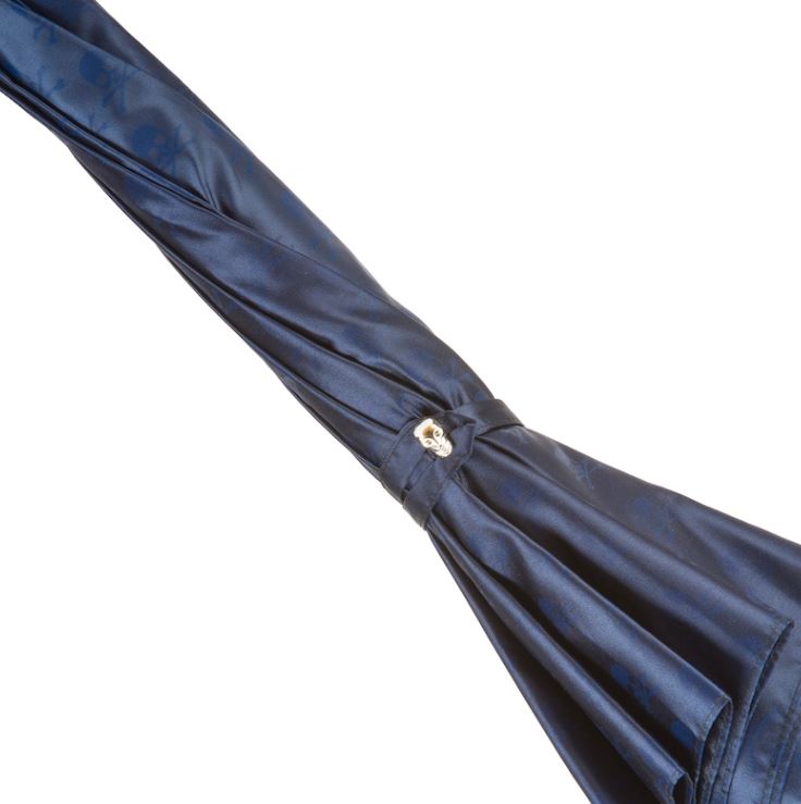 Navy Umbrella with Studs | Silver Skull Handle | Free Shipping