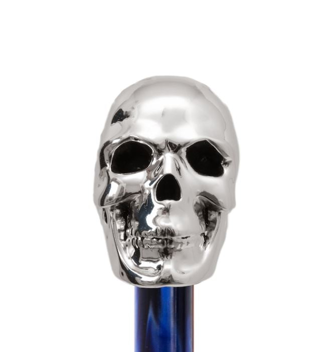 Navy Umbrella with Studs | Silver Skull Handle | Free Shipping
