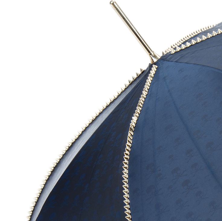 Navy Umbrella with Studs | Silver Skull Handle | Free Shipping