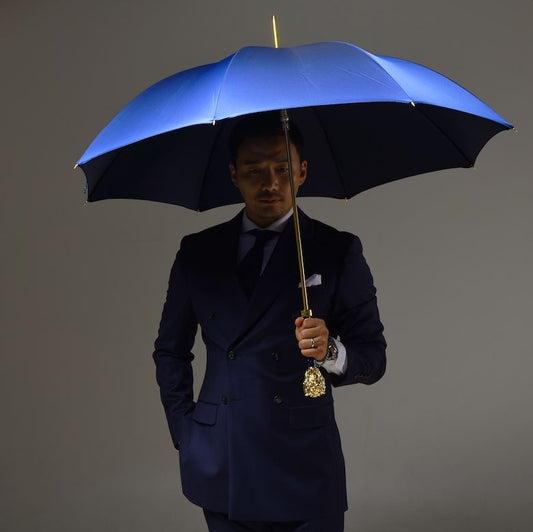 Blue Umbrella with Gold Lion Handle | Pasotti Italian Collection | Free Shipping