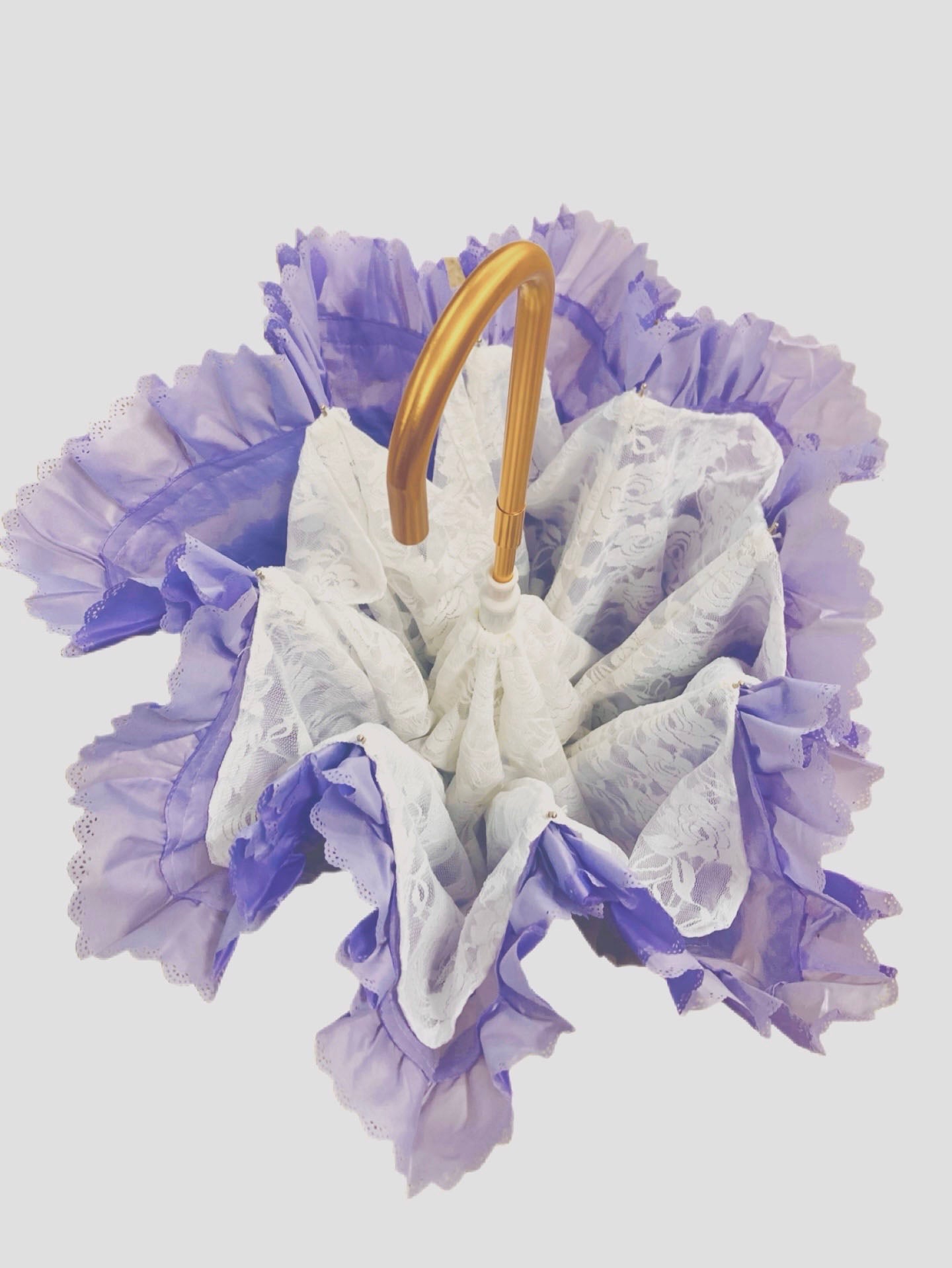 Francesca Lilac Umbrella | Waterproof Double Canopy | White Lace Inside