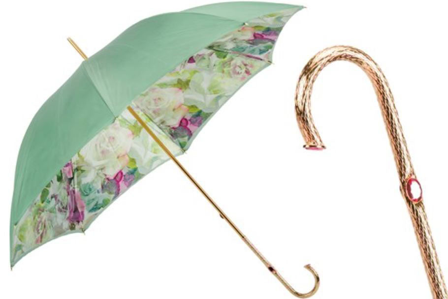 Green and Pink Roses Umbrella | Pasotti Italian Made Luxury | Free Shipping