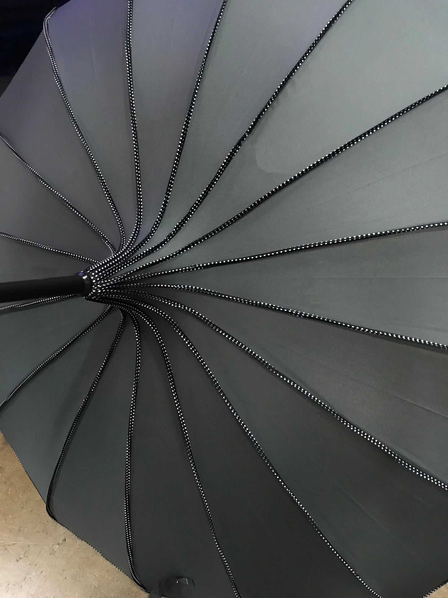 Margot Grey Pagoda Umbrella | 16 Ribs Gothic Charm | Polka Dots Dividers