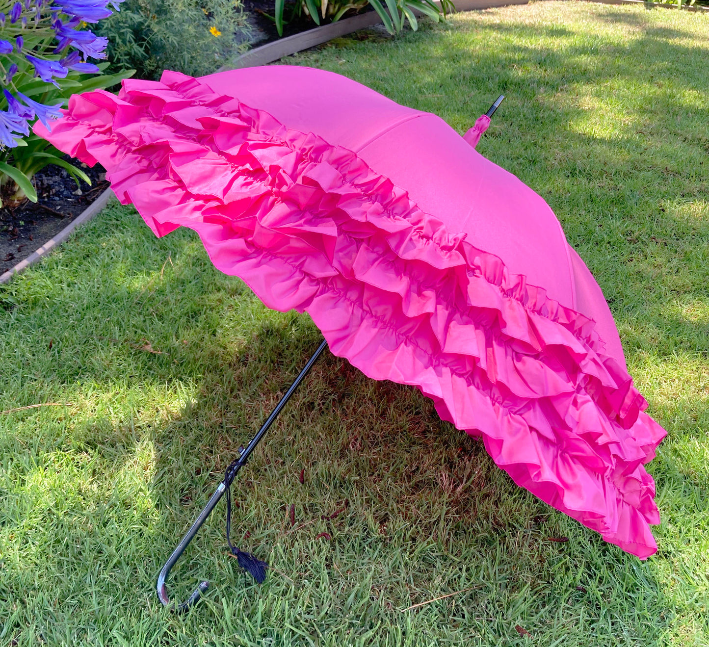 Frilly Pink Umbrella | Large Dome 3 Row Pink Ruffles
