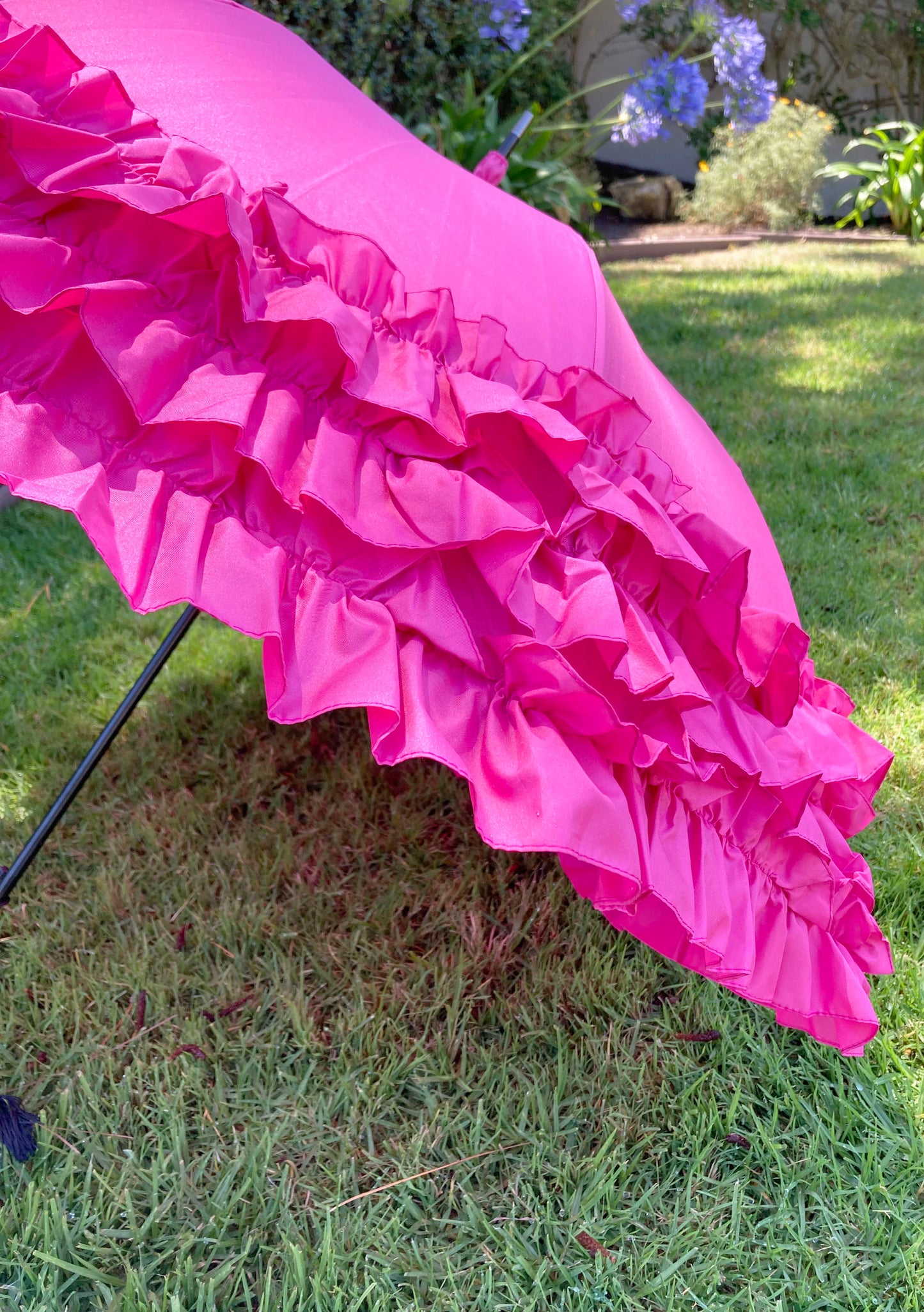 Frilly Pink Umbrella | Large Dome 3 Row Pink Ruffles
