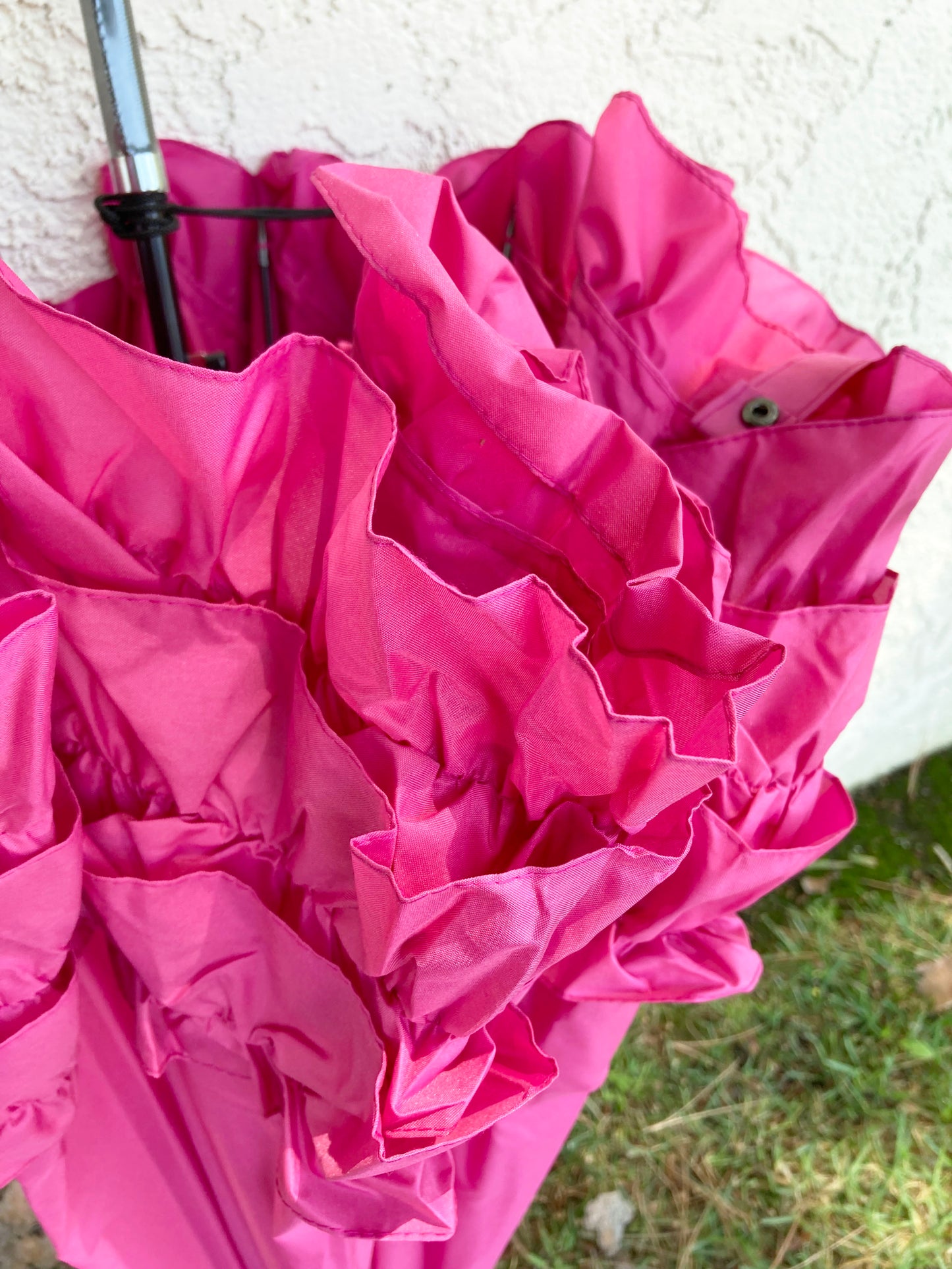Frilly Pink Umbrella | Large Dome 3 Row Pink Ruffles