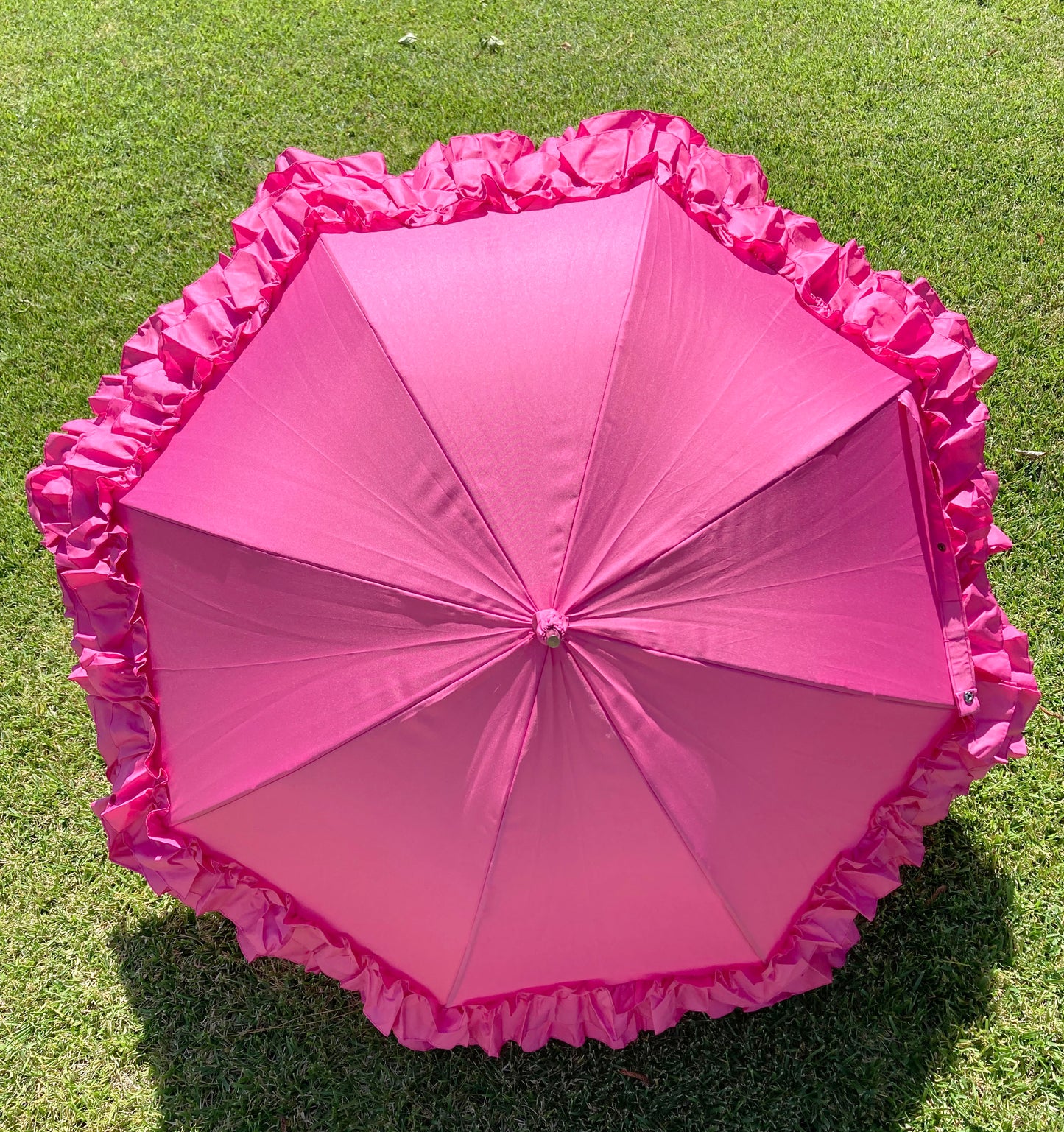 Frilly Pink Umbrella | Large Dome 3 Row Pink Ruffles