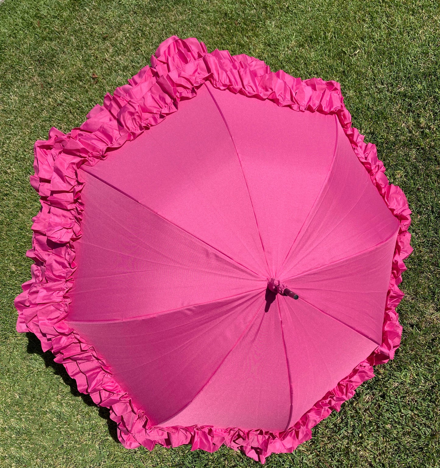 Frilly Pink Umbrella | Large Dome 3 Row Pink Ruffles