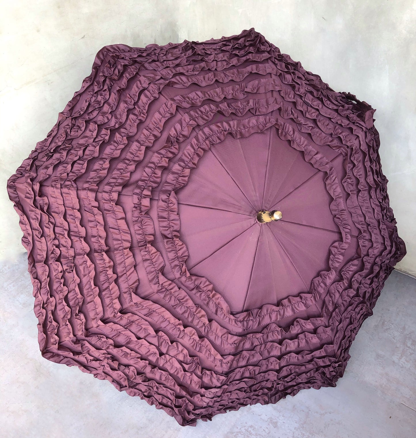 Full Frill Plum Umbrella | Faux Bamboo Handle | Large Canopy