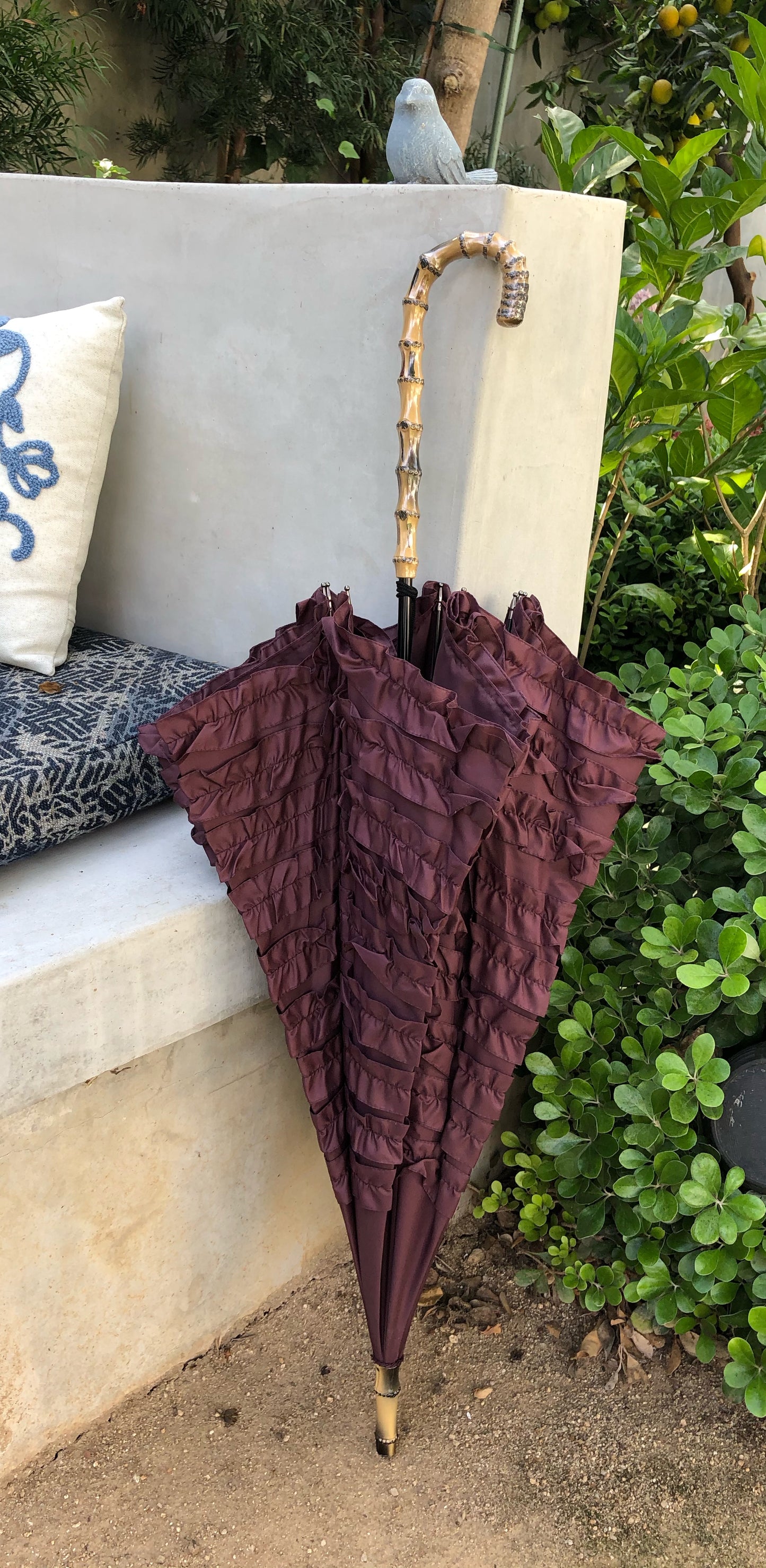Full Frill Plum Umbrella | Faux Bamboo Handle | Large Canopy