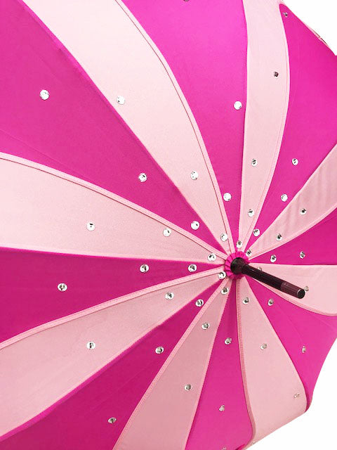 Pink Swirl Umbrella With Large Clear Rhinestones | Handmade for Rain and Sun protection