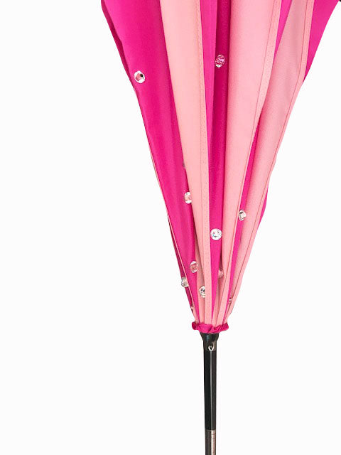 Pink Swirl Umbrella With Large Clear Rhinestones | Handmade for Rain and Sun protection