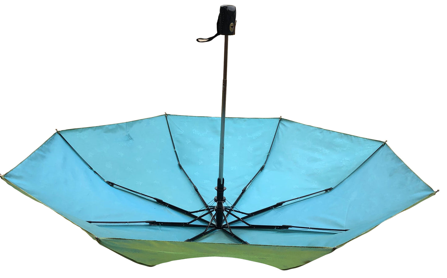 Green Yellow Iridescent Umbrella | 3-Fold Compact | Subtle Floral Design