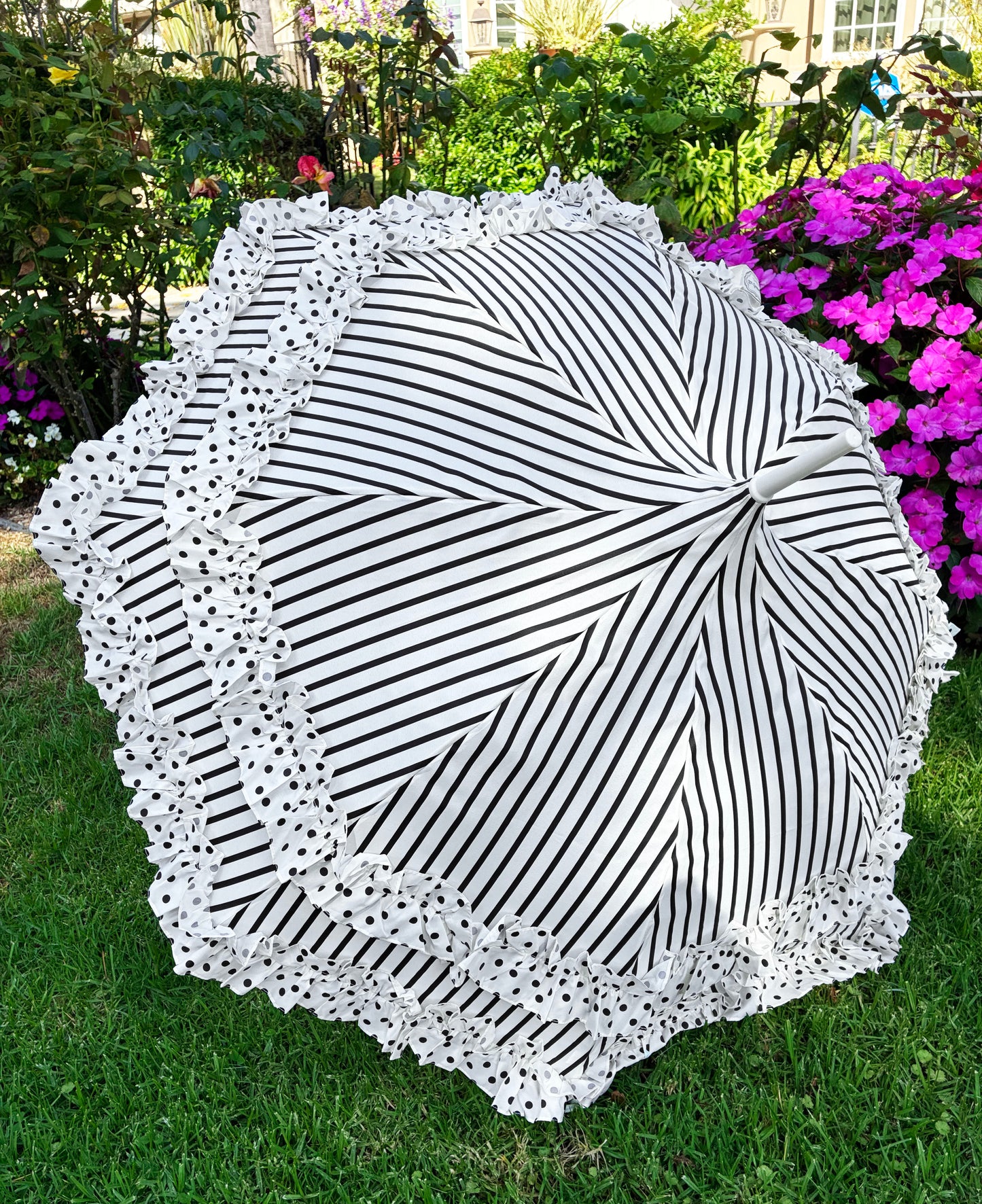 Frilly Stripes And Polka Dots Umbrella | Parasol- Waterproof