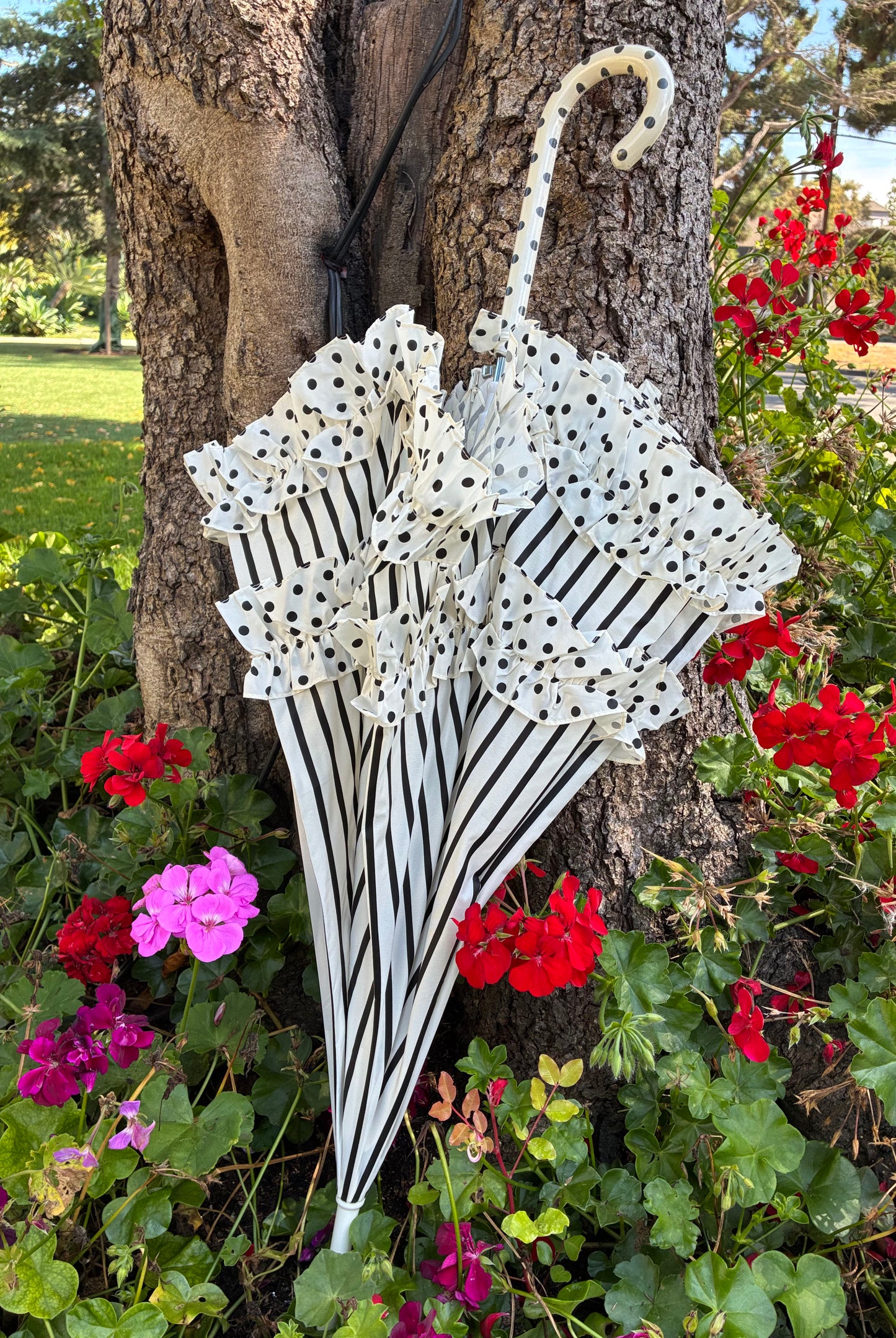 Frilly Stripes And Polka Dots Umbrella | Parasol- Waterproof