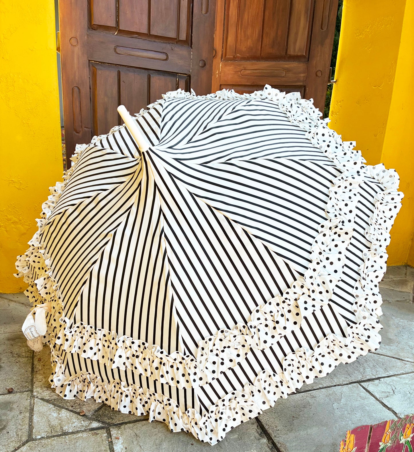 Frilly Stripes And Polka Dots Umbrella | Parasol- Waterproof