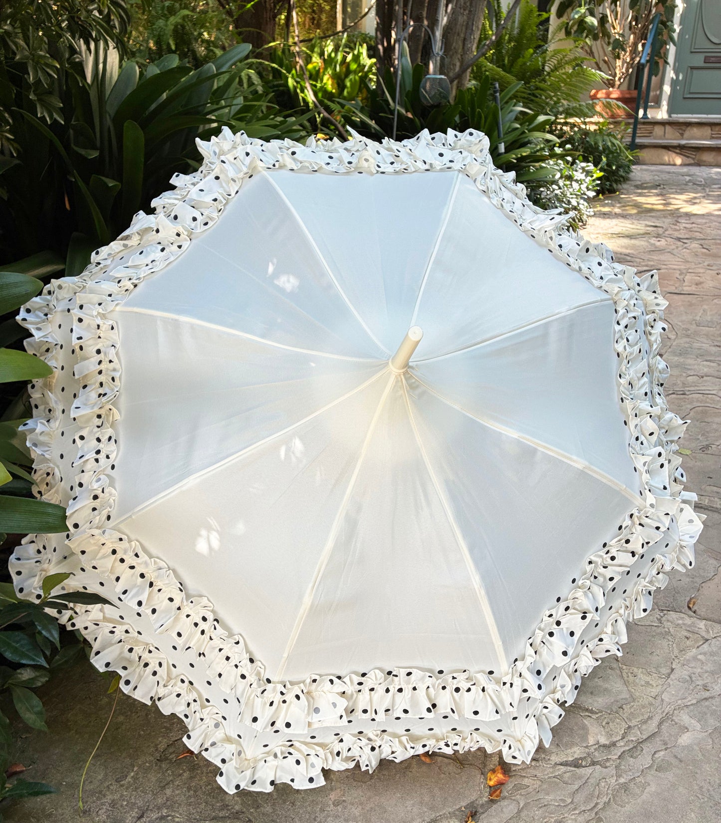 Polka Dots and Frill Umbrella | Pagoda Shaped Canopy | One Year Warranty
