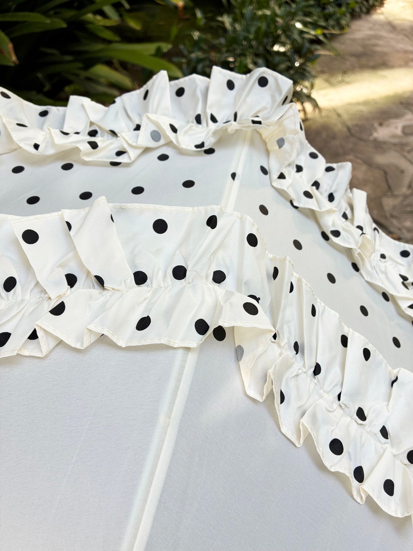 Polka Dots and Frill Umbrella | Pagoda Shaped Canopy | One Year Warranty