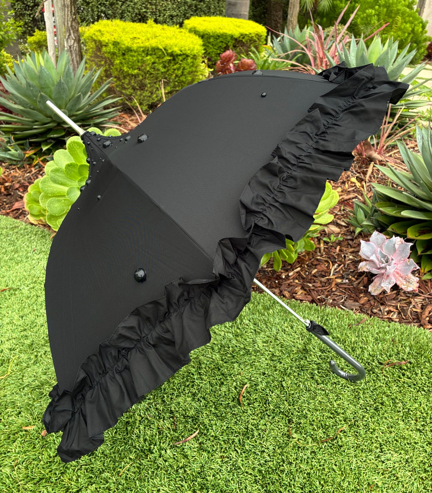 Margot Black Pearls and Ruffles Umbrella | Lisbeth Dahl European Pagoda