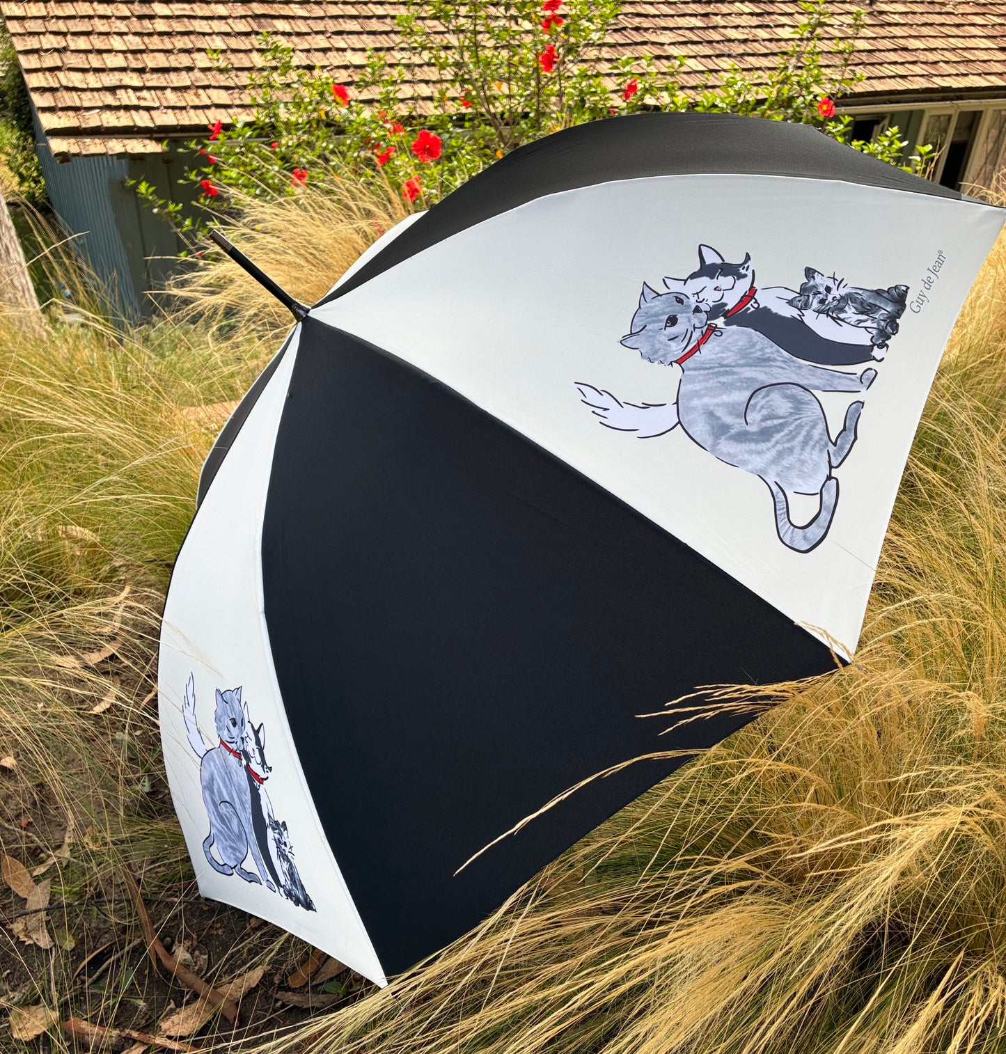 Paris Cat Stroll | French Handmade Umbrella | Auto Open | Free Shipping