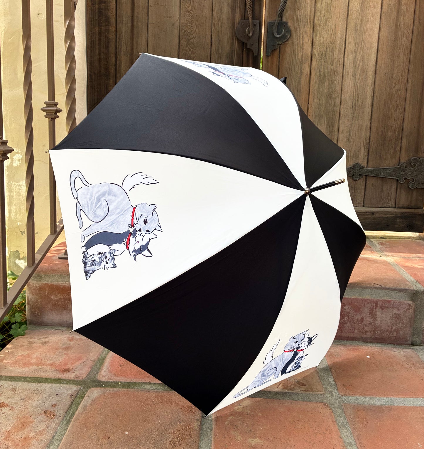 Paris Cat Stroll | French Handmade Umbrella | Auto Open | Free Shipping