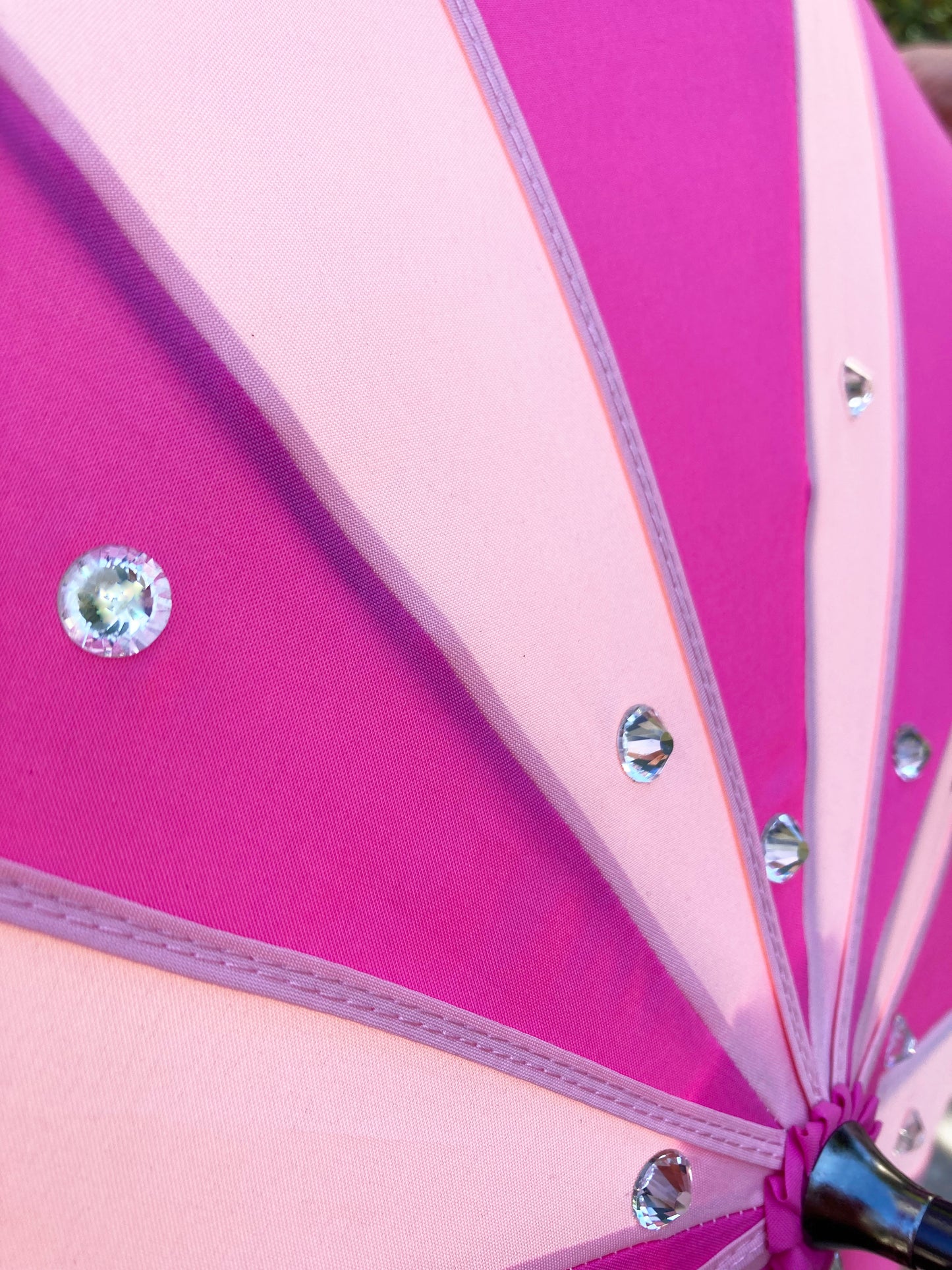 Pink Swirl Umbrella With Large Clear Rhinestones | Handmade for Rain and Sun protection