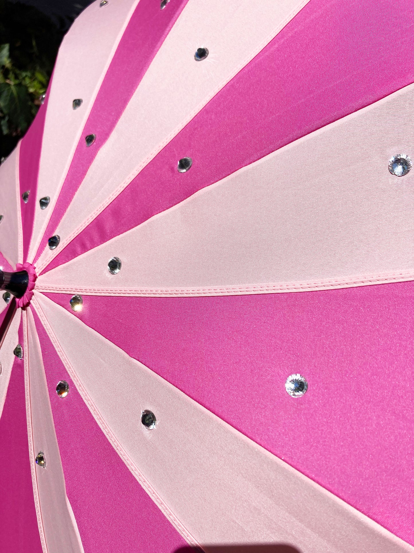 Pink Swirl Umbrella With Large Clear Rhinestones | Handmade for Rain and Sun protection