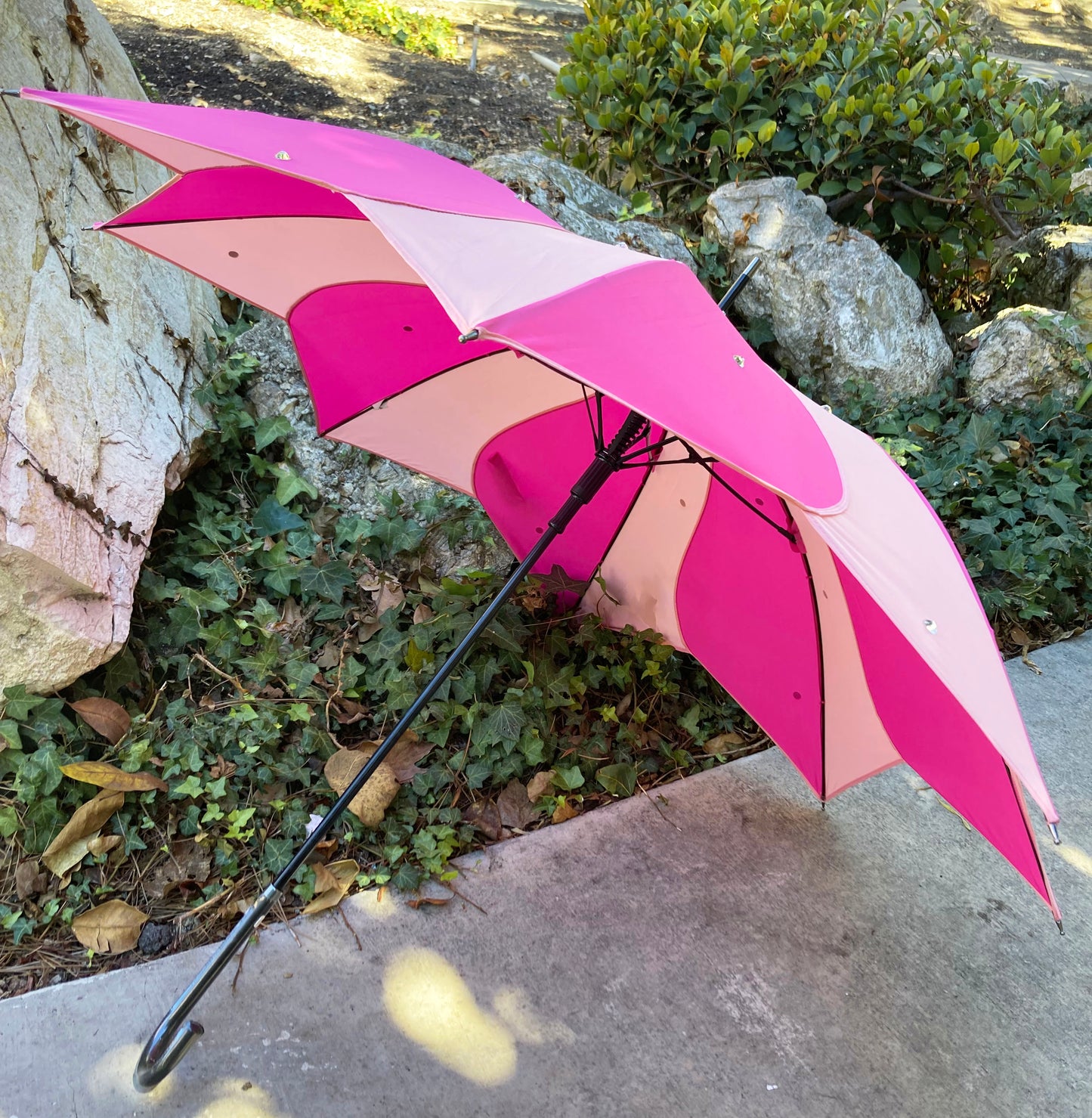 Pink Swirl Umbrella With Large Clear Rhinestones | Handmade for Rain and Sun protection