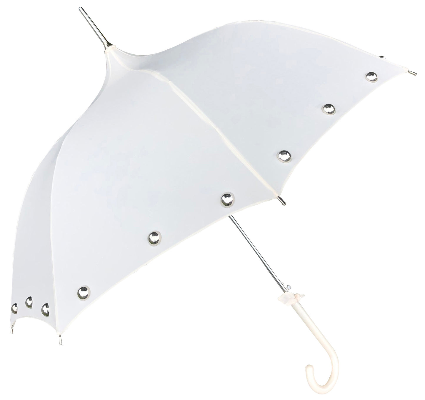 Sombrilla Amelia color crema | Dosel con forma de ojiva | Perlas plateadas | Hecho a medida