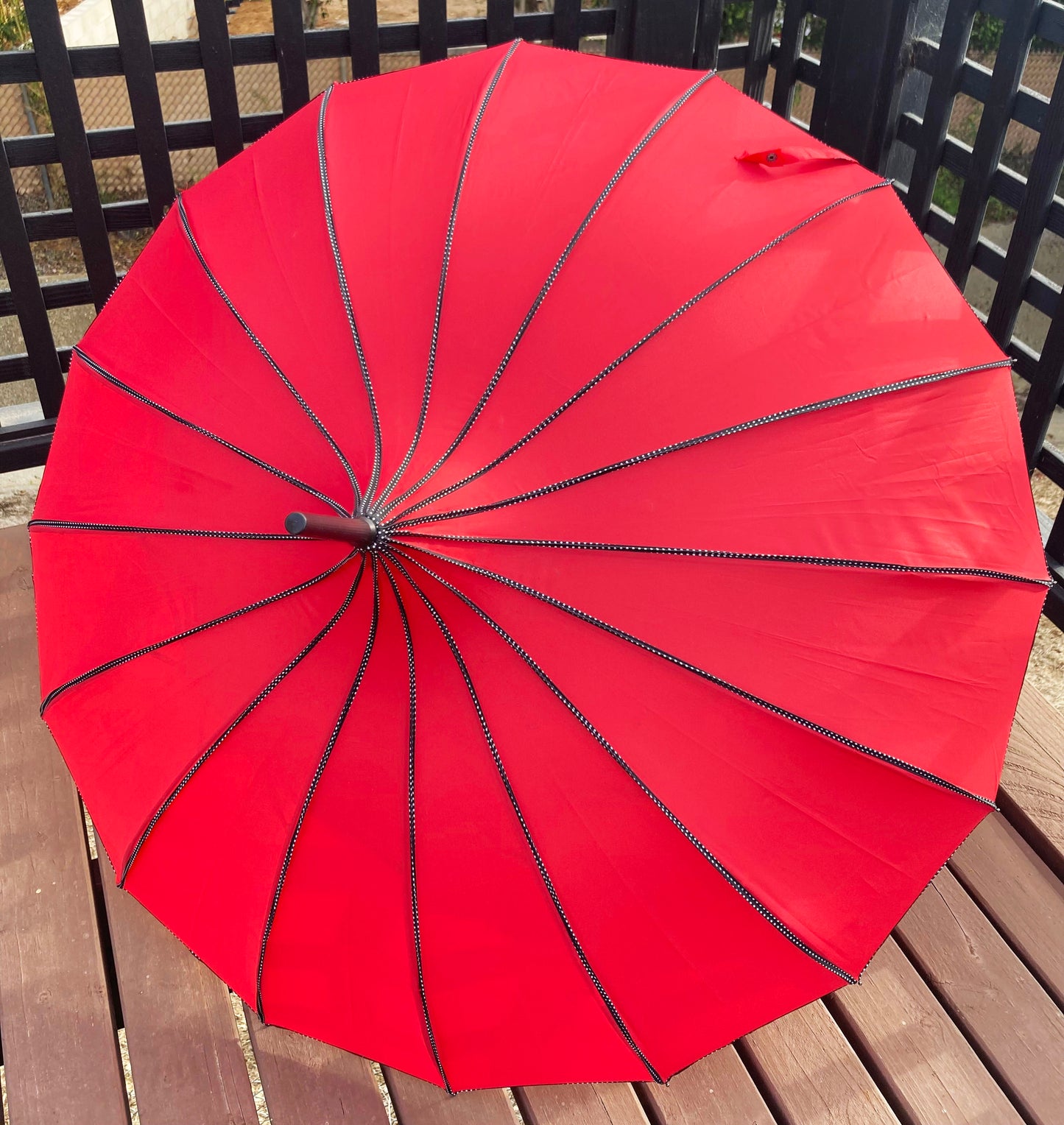 Scarlett Red Pagoda Classic Umbrella | Polka Dots Dividers | 16 Ribs
