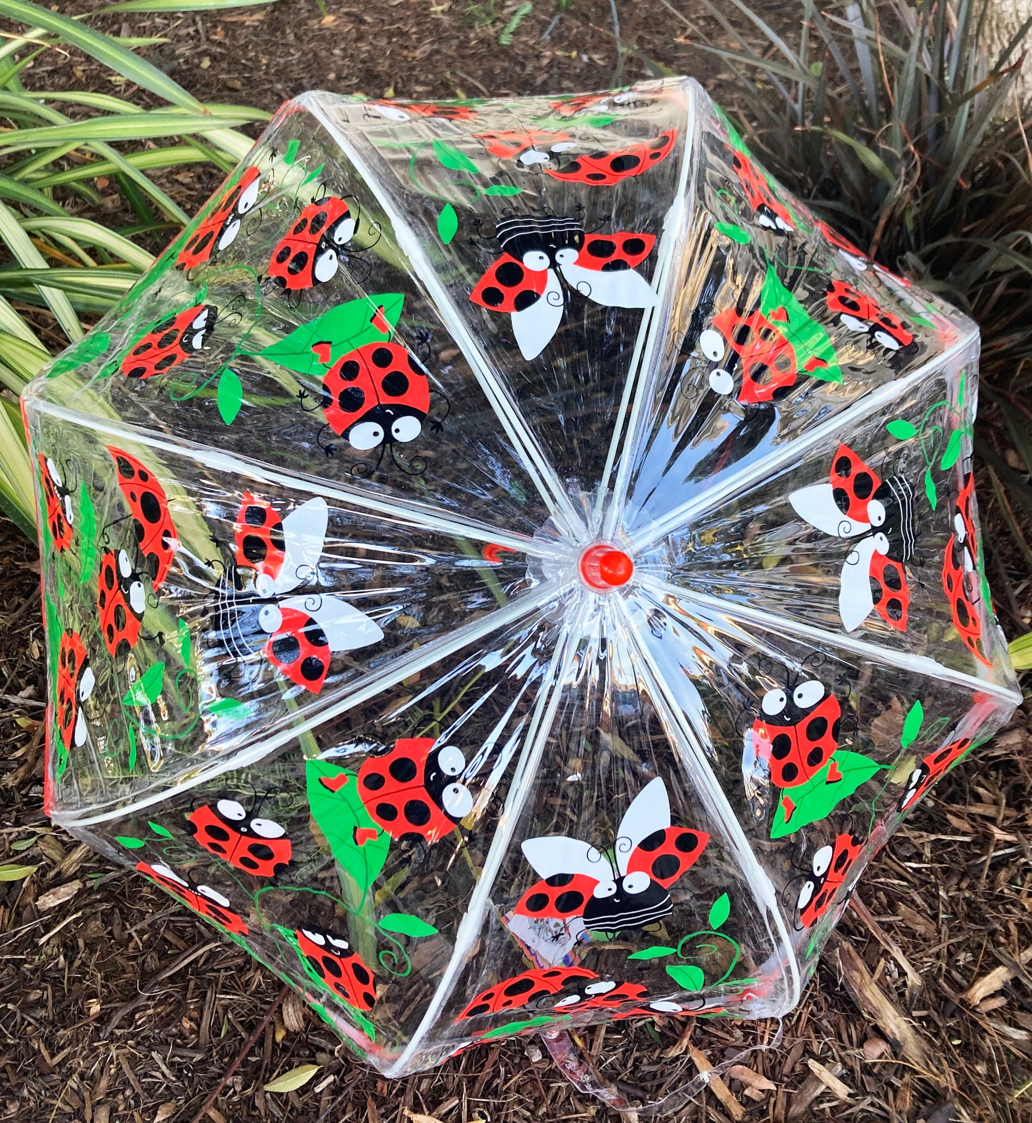 Playful Ladybug Clear Children Umbrella by Bugzz® | Flexible Ribs and Safe Tips | Easy opening and Closing System