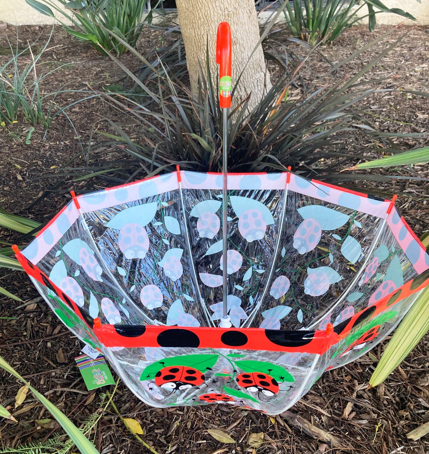Playful Ladybug Clear Children Umbrella by Bugzz® | Flexible Ribs and Safe Tips | Easy opening and Closing System