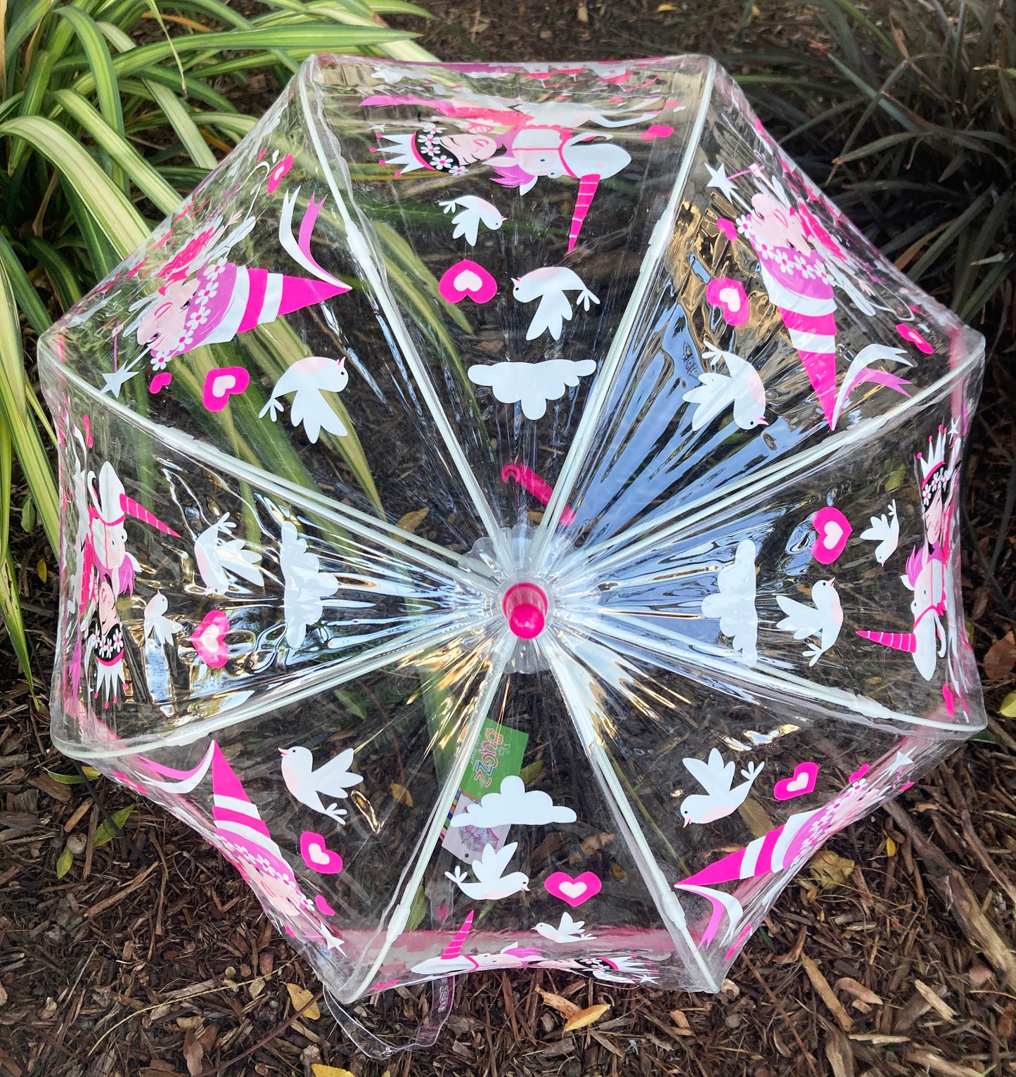 Bugzz® Clear Unicorn and Fairies Umbrella | Girl Pink Bubble Rain Accessory | Flexible Fiberglass Ribs