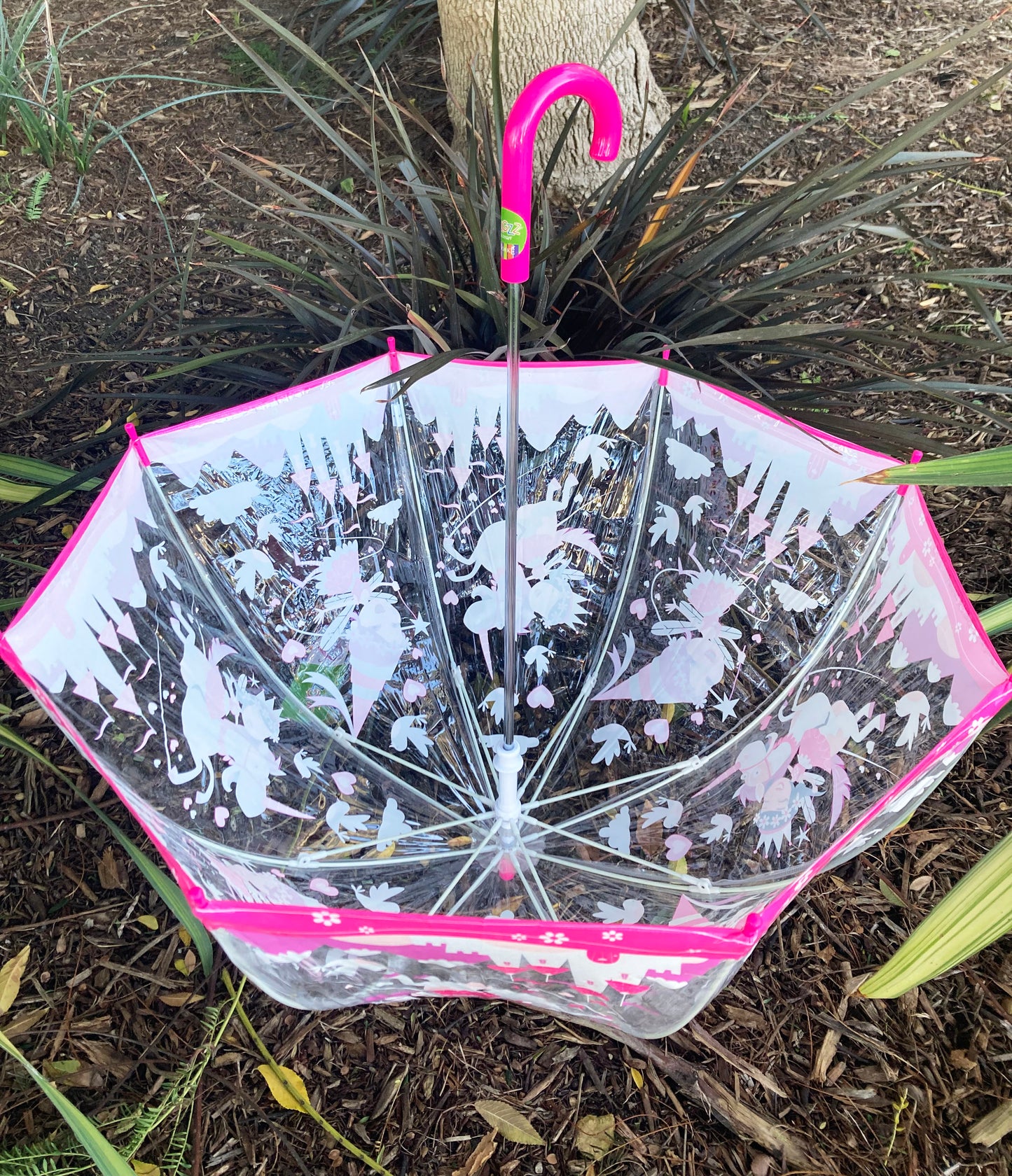 Bugzz® Clear Unicorn and Fairies Umbrella | Girl Pink Bubble Rain Accessory | Flexible Fiberglass Ribs