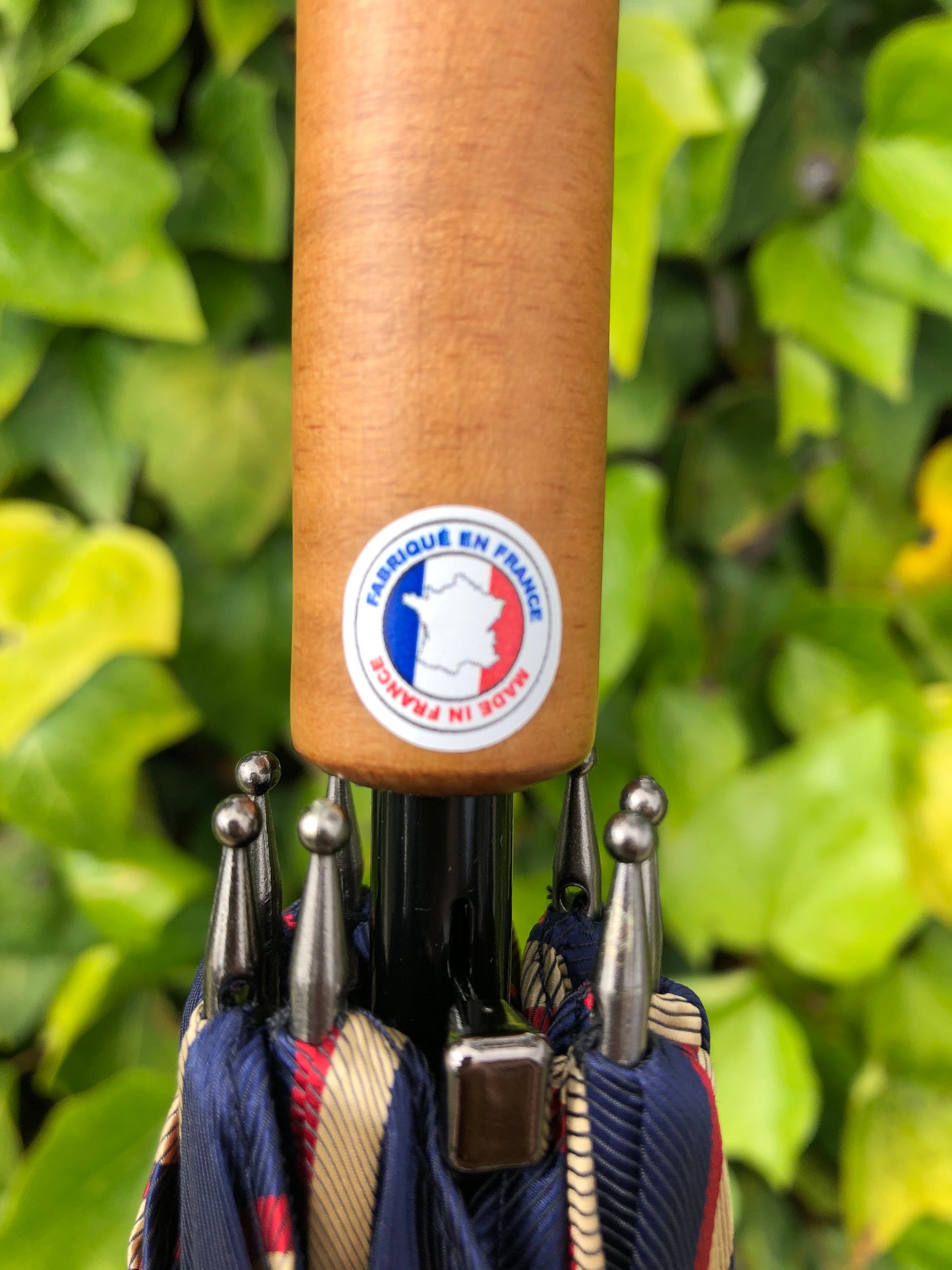 Man Stripes Umbrella Hazelnut Handle | Everyday Luxury Made in France | Free Shipping