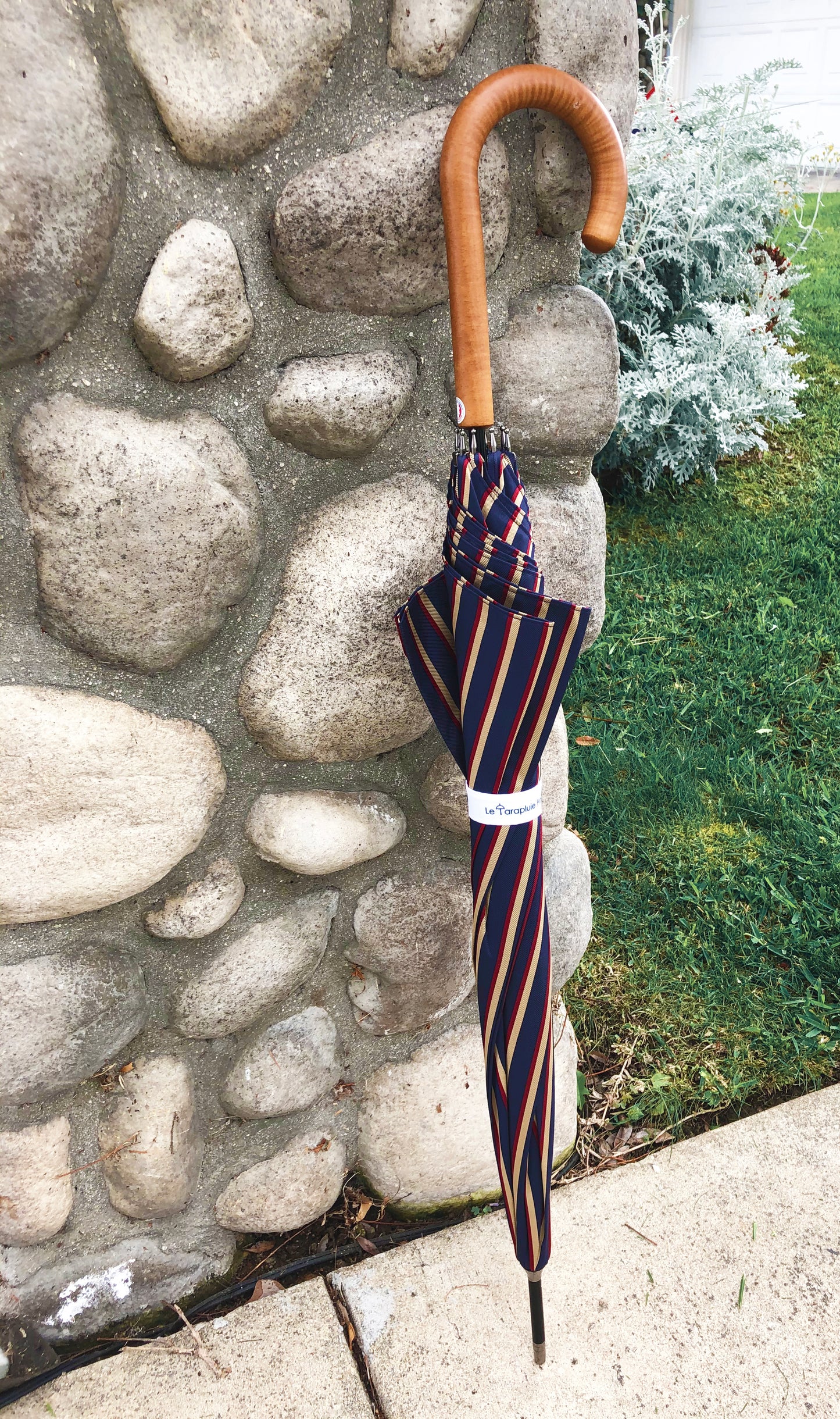 Man Stripes Umbrella Hazelnut Handle | Everyday Luxury Made in France | Free Shipping
