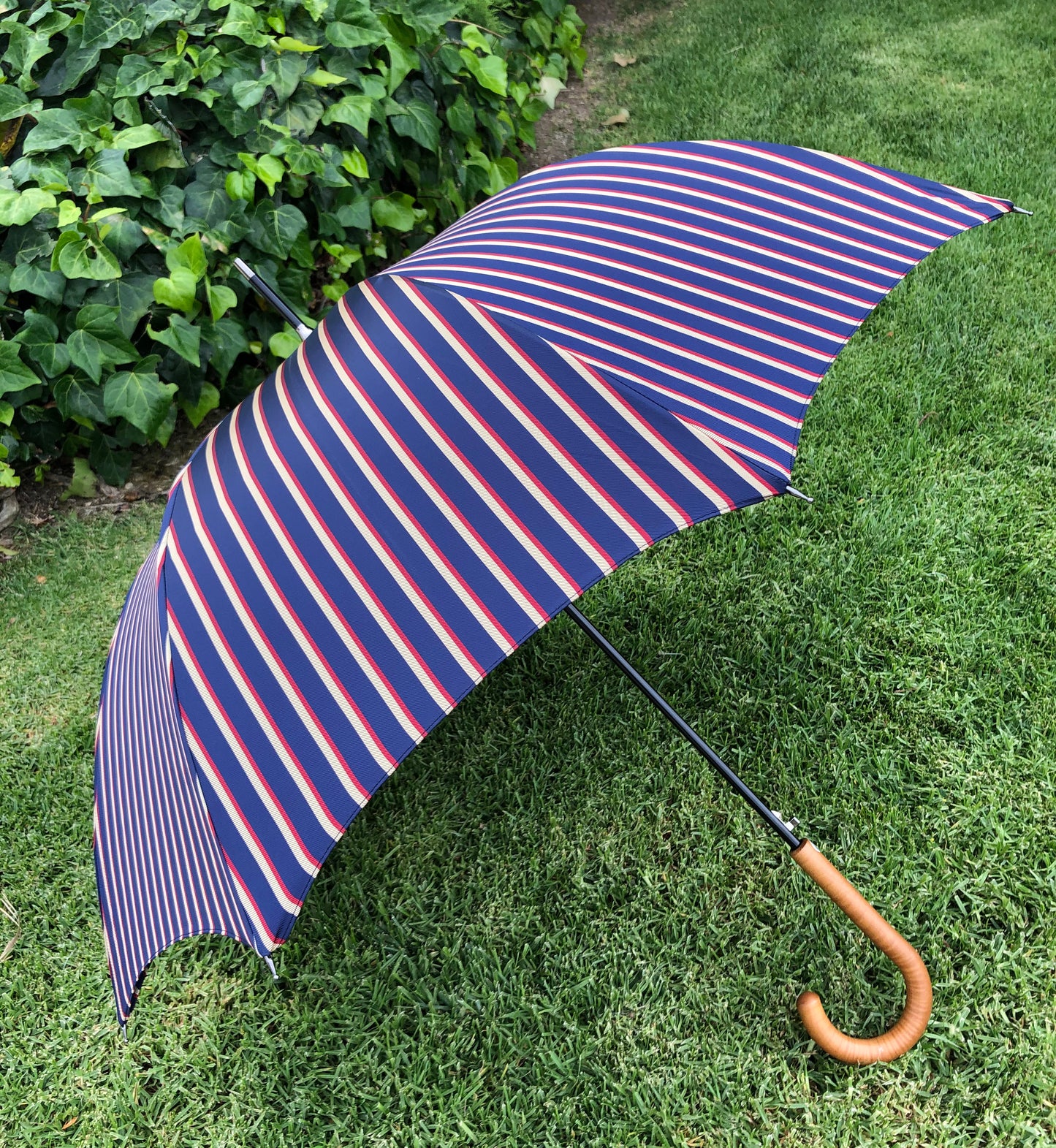 Man Stripes Umbrella Hazelnut Handle | Everyday Luxury Made in France | Free Shipping