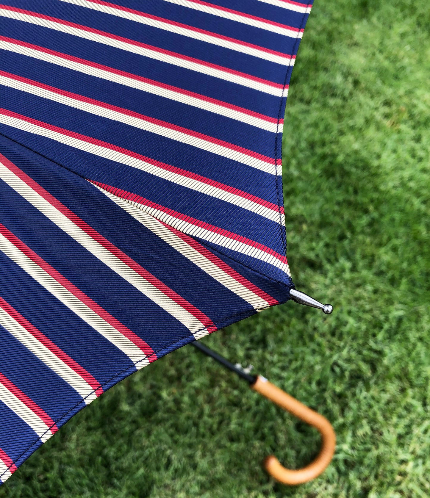 Man Stripes Umbrella Hazelnut Handle | Everyday Luxury Made in France | Free Shipping