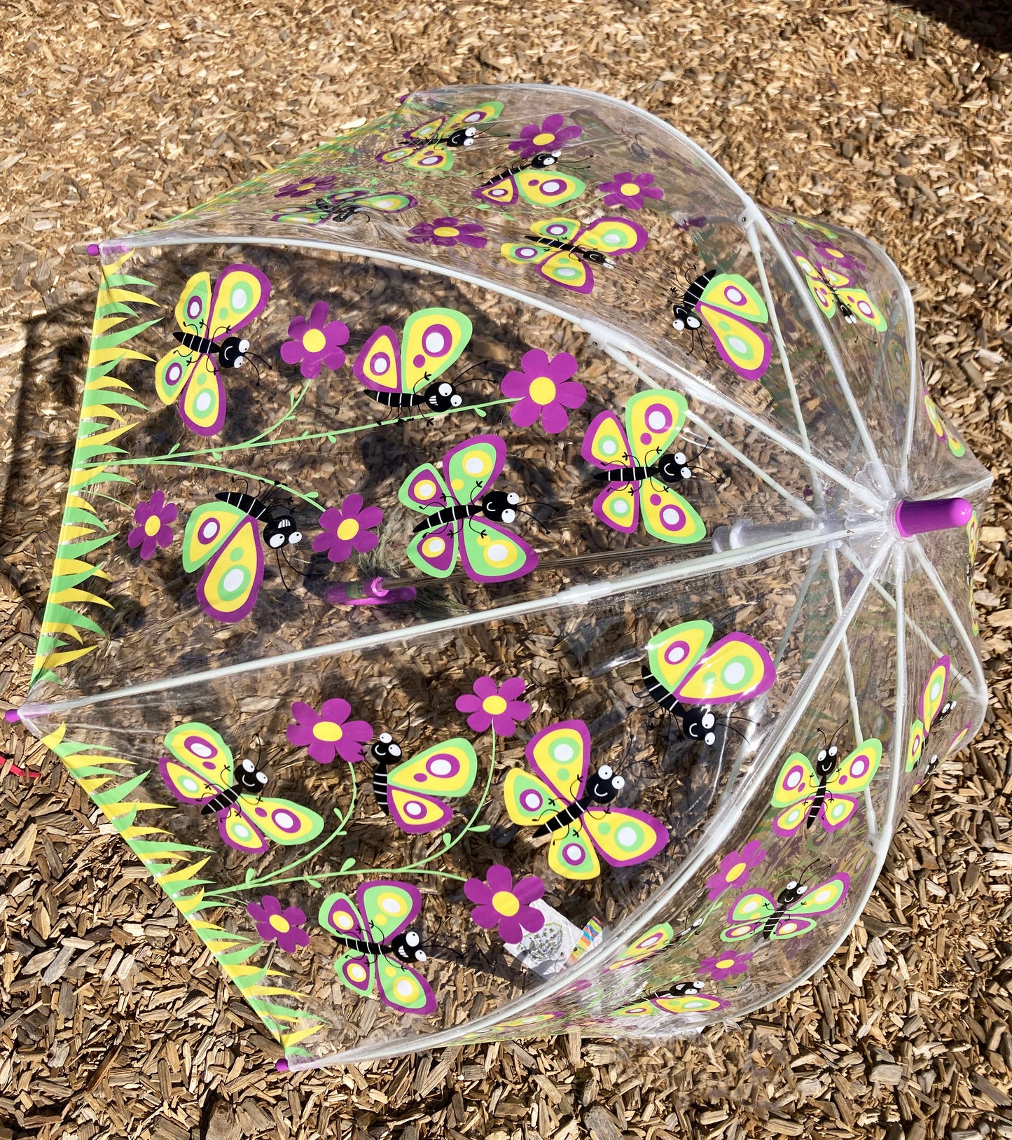 Paraguas transparente Bugzz® Butterfly para niños | Varillas de fibra de vidrio flexibles | Estilo burbuja
