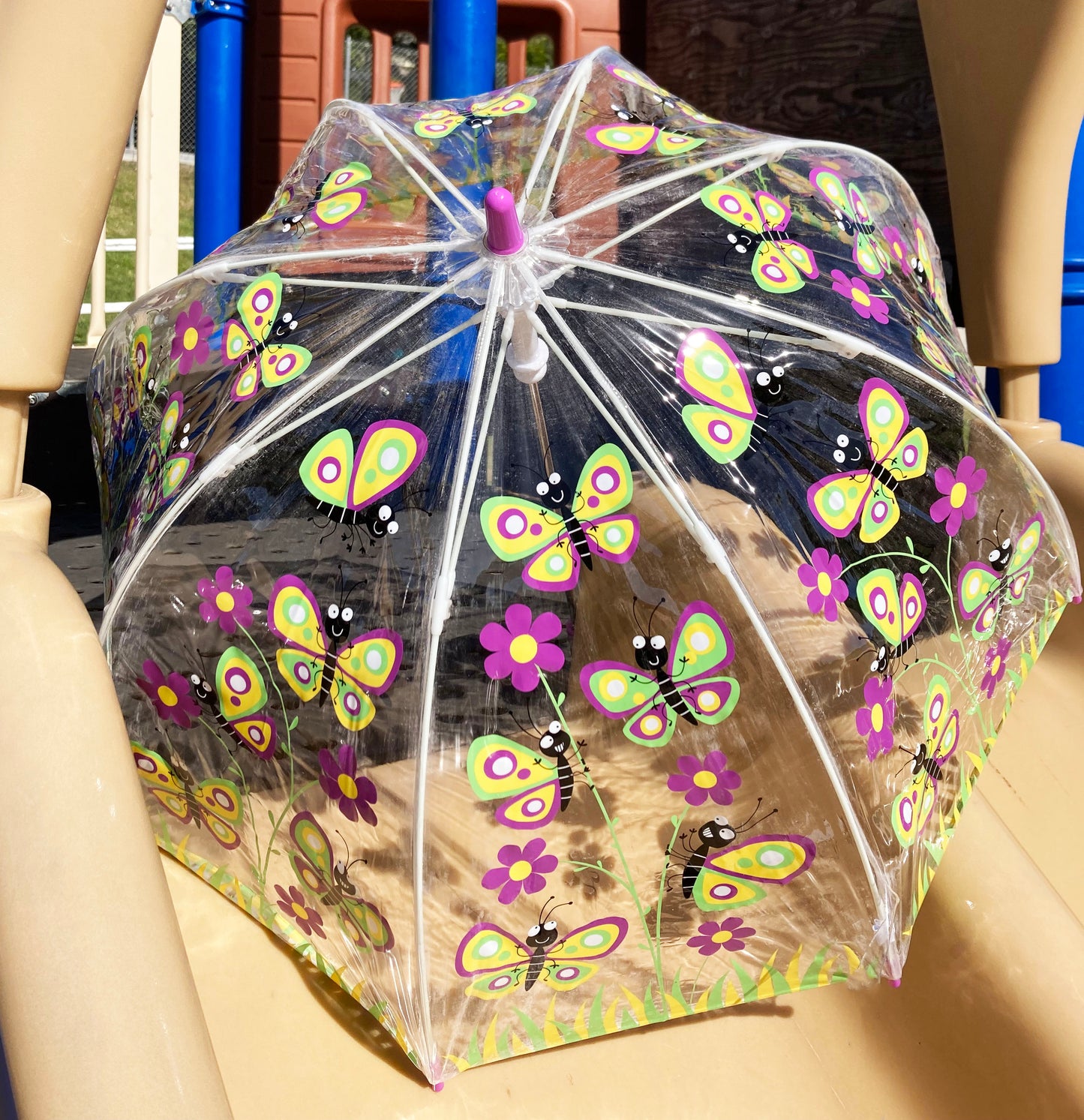 Paraguas transparente Bugzz® Butterfly para niños | Varillas de fibra de vidrio flexibles | Estilo burbuja