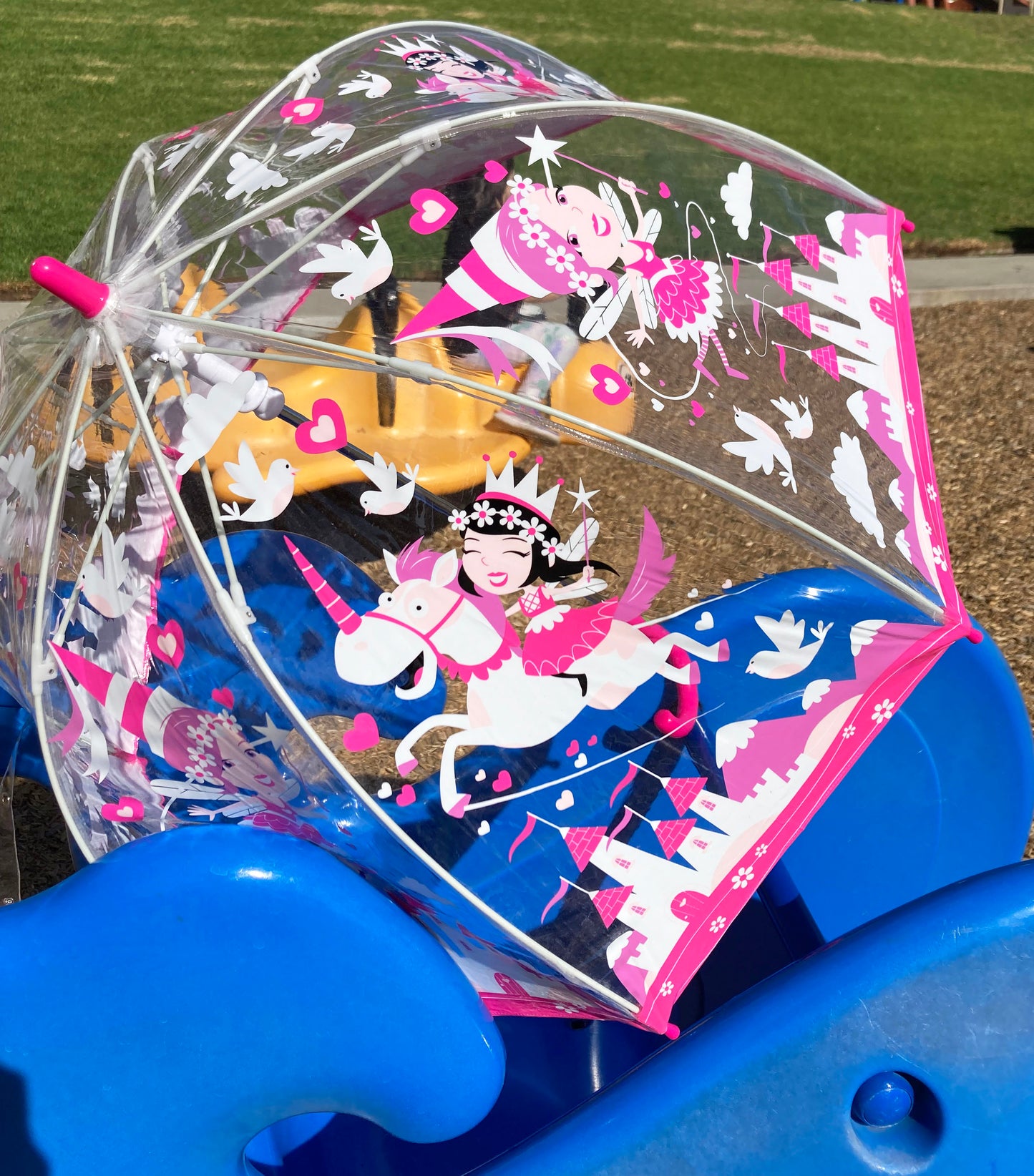 Bugzz® Clear Unicorn and Fairies Umbrella | Girl Pink Bubble Rain Accessory | Flexible Fiberglass Ribs