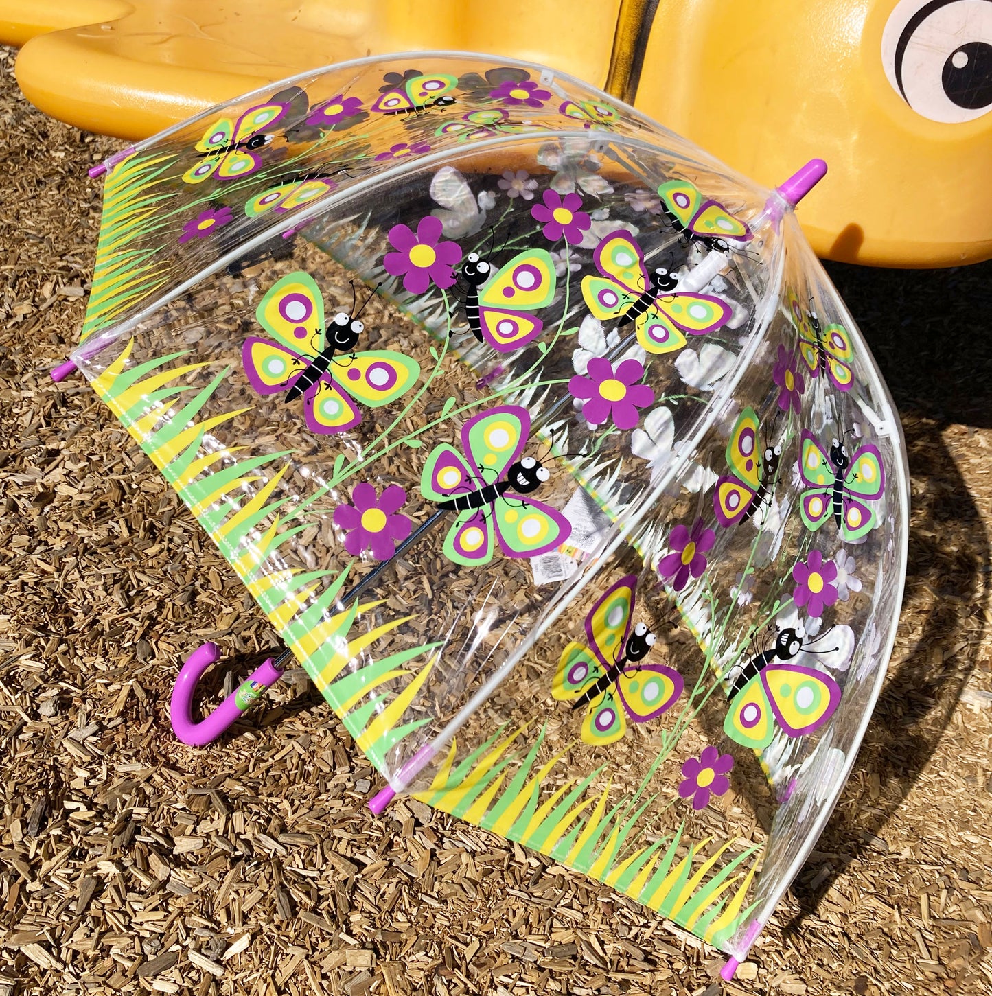 Paraguas transparente Bugzz® Butterfly para niños | Varillas de fibra de vidrio flexibles | Estilo burbuja