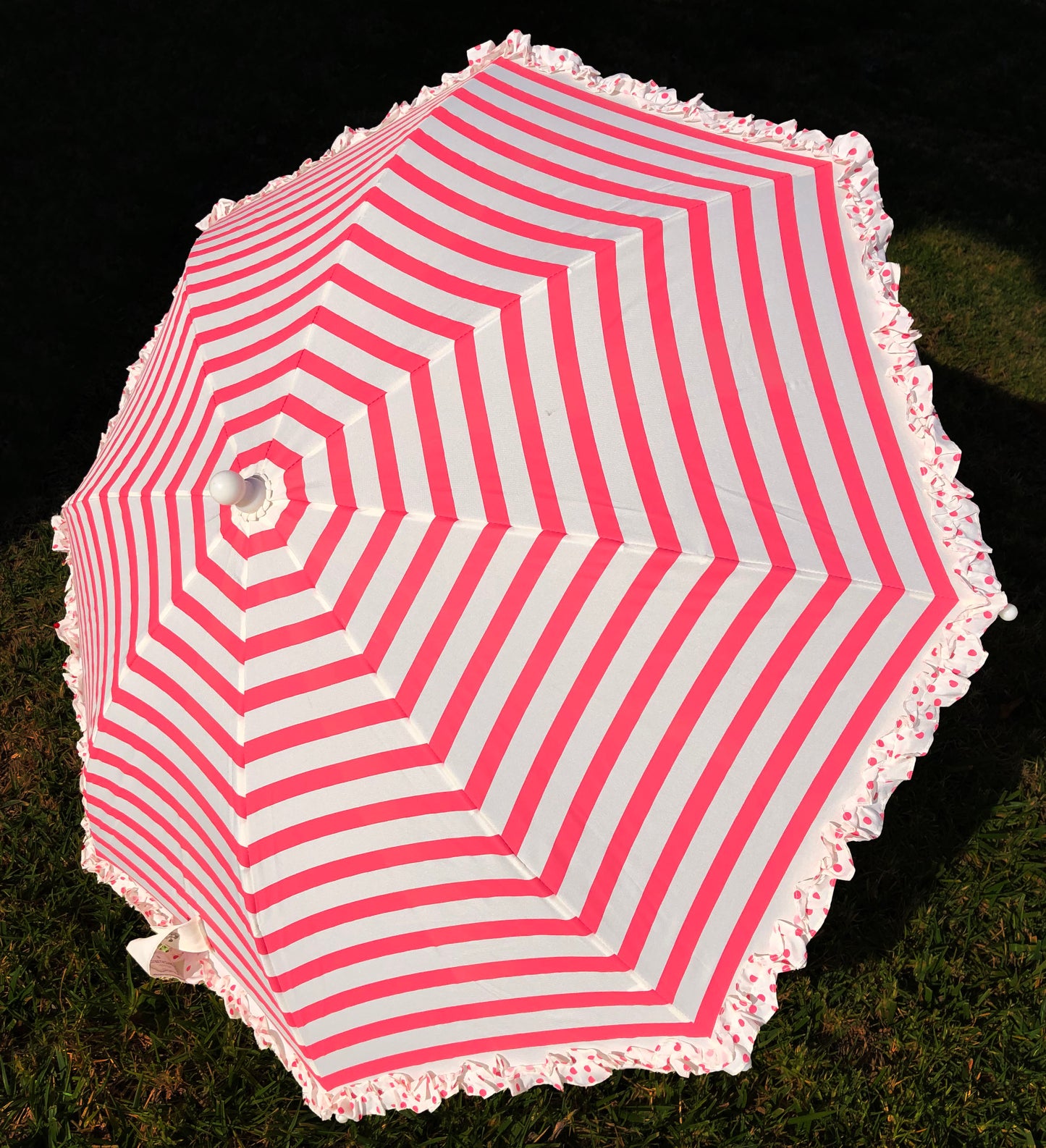 Strong Lisbeth Dahl Umbrella for Girl | Pink Stripes and Polka Dots Ruffles | Designer Accessory for Rain and Sun